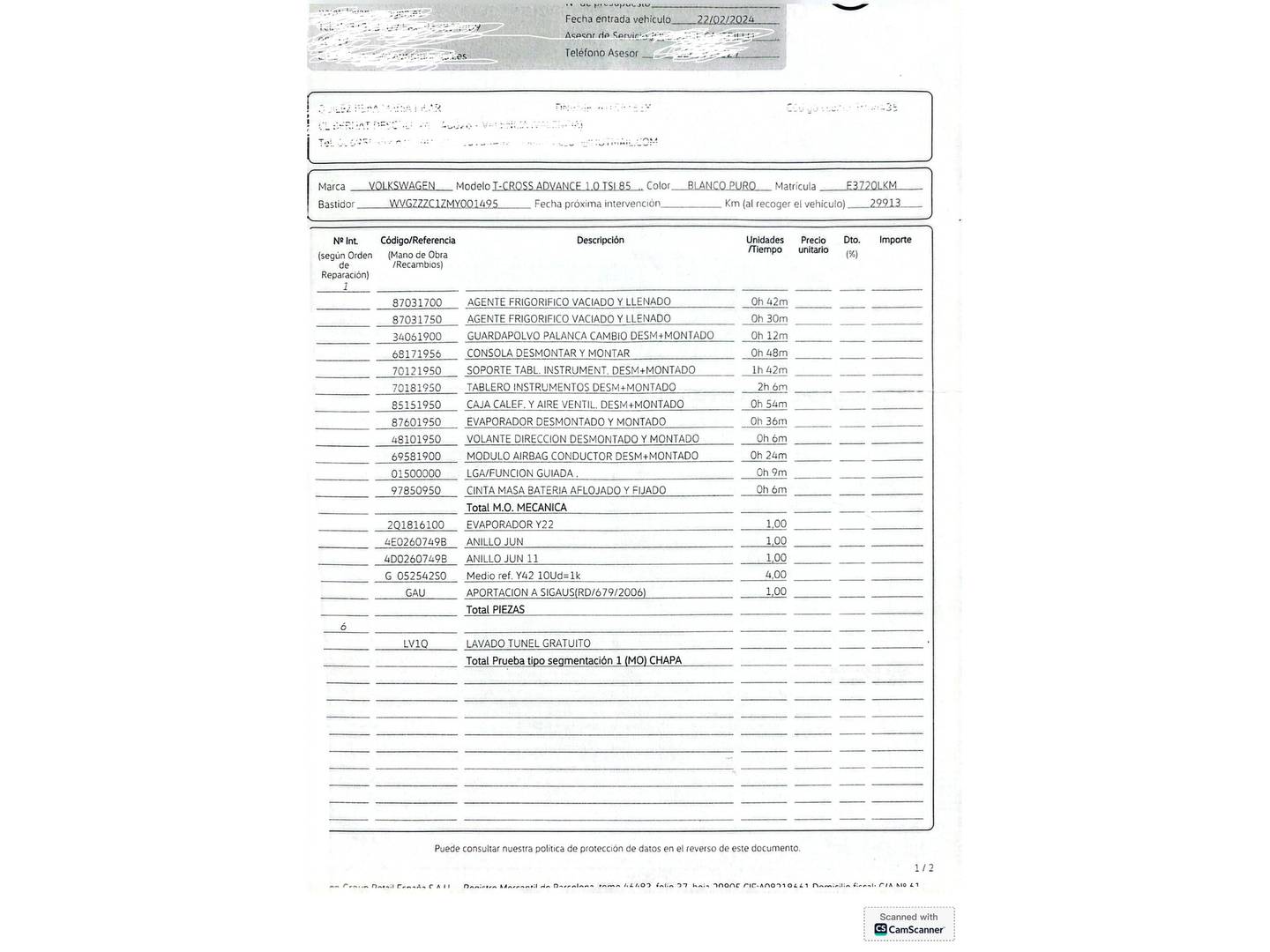 Foto del mantenimiento del Volkswagen T-Cross Volkswagen T-Cross Advance 1.0 TSI (115 CV)