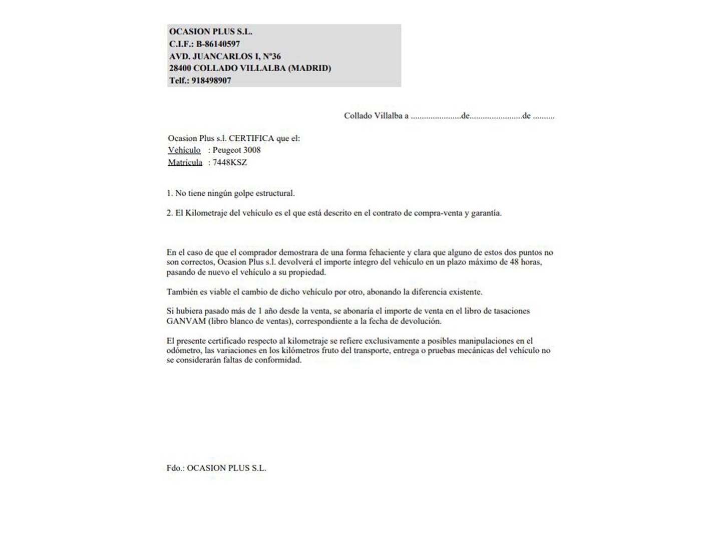 Foto del certificado del Peugeot 3008 Peugeot 3008 BlueHDI 130 S&S Allure (130 CV)