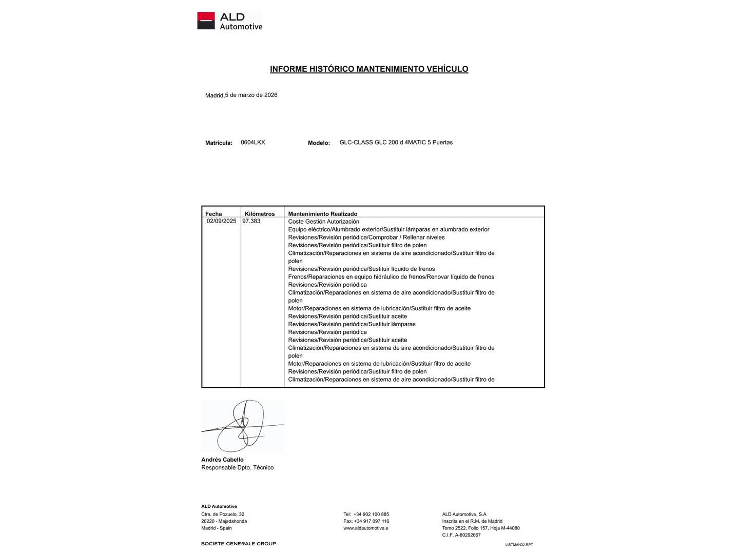 Foto del mantenimiento del Mercedes Clase GLC Mercedes-Benz GLC 200 d 4Matic (163 CV)