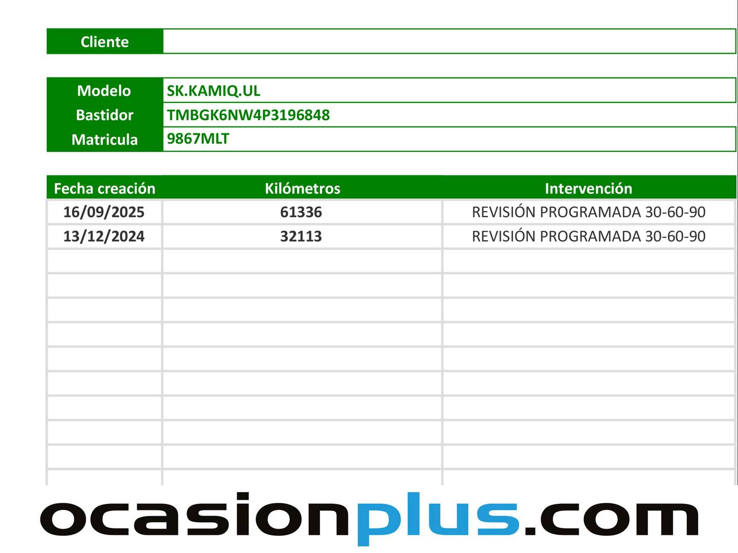 Foto del mantenimiento del Skoda Kamiq Skoda Kamiq 1.5 TSI Ambition (150 CV)