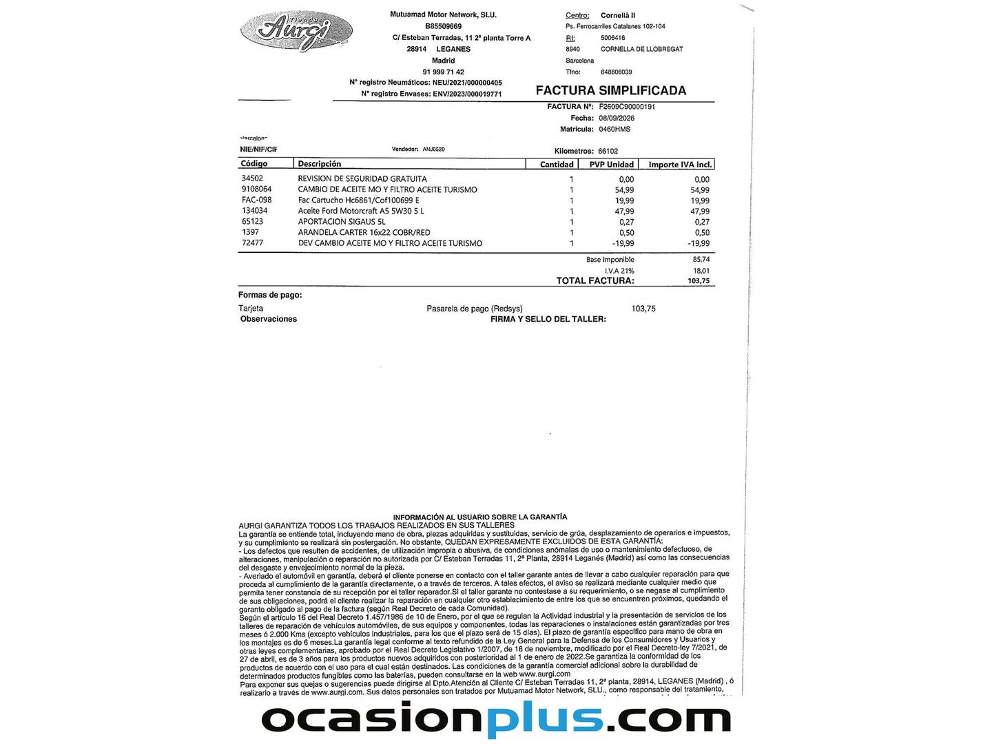 Foto del mantenimiento del Ford Fiesta Ford Fiesta 1.4 TDCI Trend (70 CV)