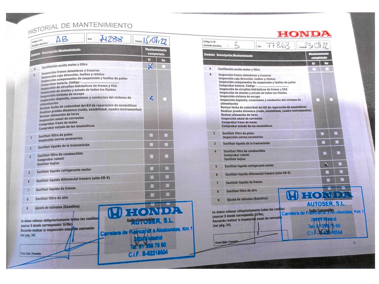 Foto del mantenimiento del Honda CR-V Honda CR-V 1.6 I-DTEC 4x2 Lifest Nav (120 CV)