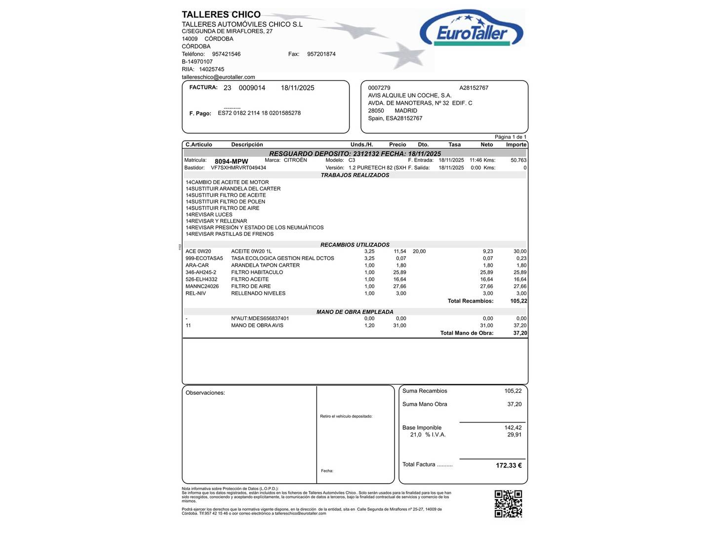 Foto del certificado del Citroën C3 Citroën C3 PureTech 83 Plus (83 CV)