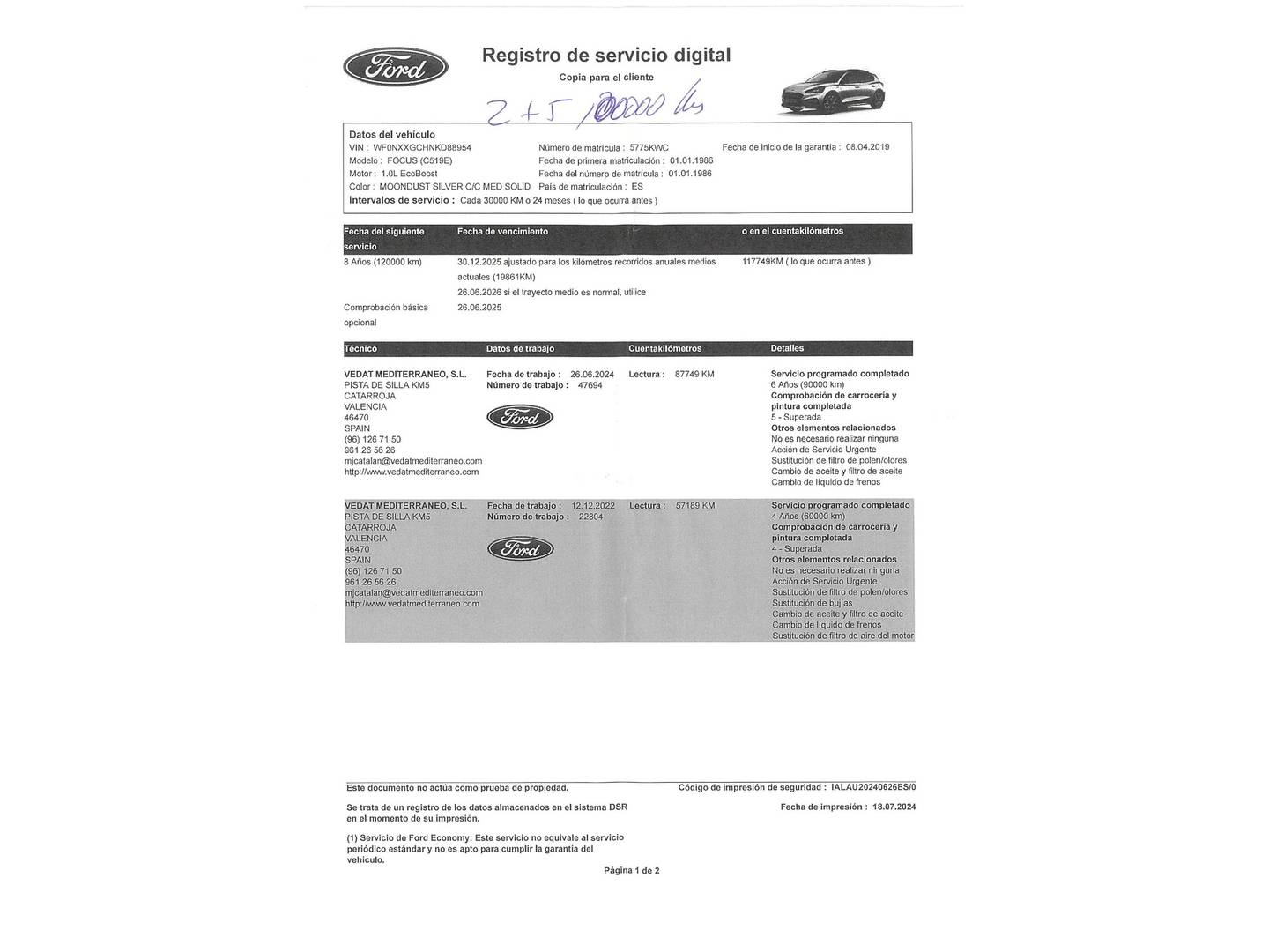 Foto del mantenimiento del Ford Focus Ford Focus 1.0 Ecoboost Active (125 CV)