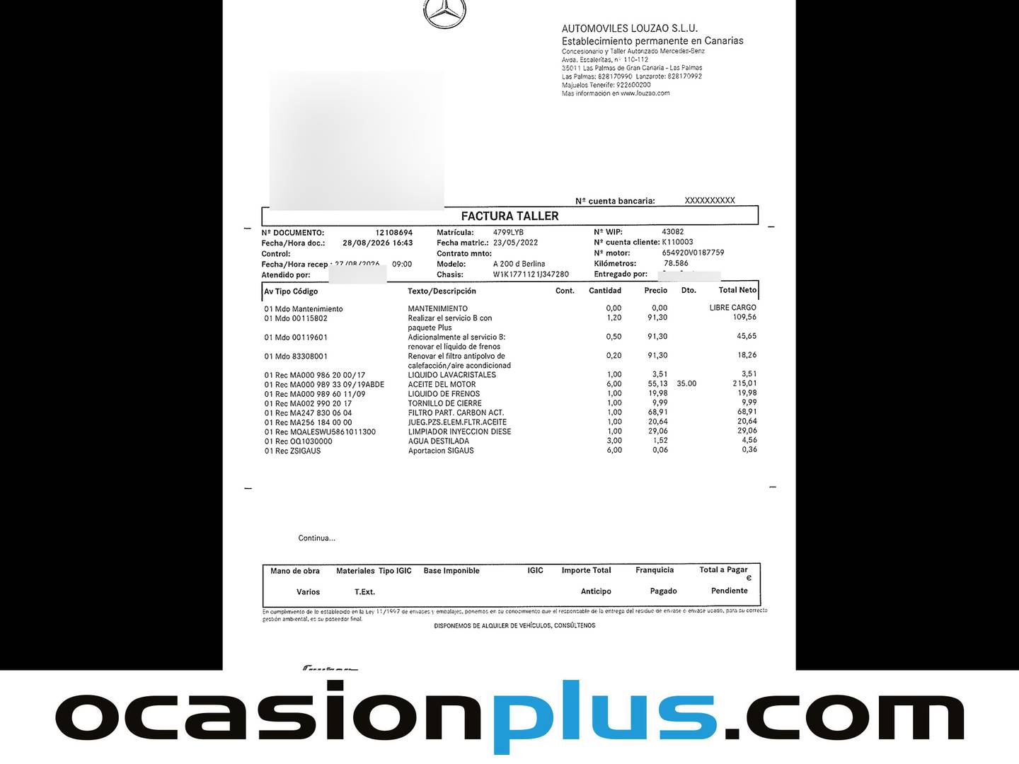 Foto del mantenimiento del Mercedes Clase A Mercedes Clase A 200 d Sedán (150 CV) Pack AMG