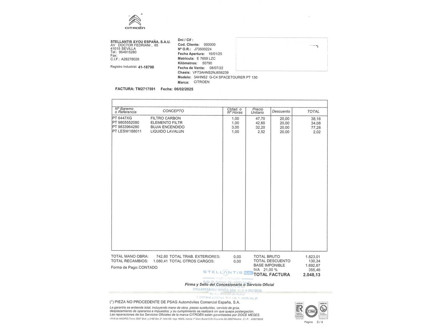 Foto del mantenimiento del Citroën Grand C4 Spacetourer Citroën Grand C4 Spacetourer PureTech 130 S&S Shine Pack (130 CV) 7 Plazas