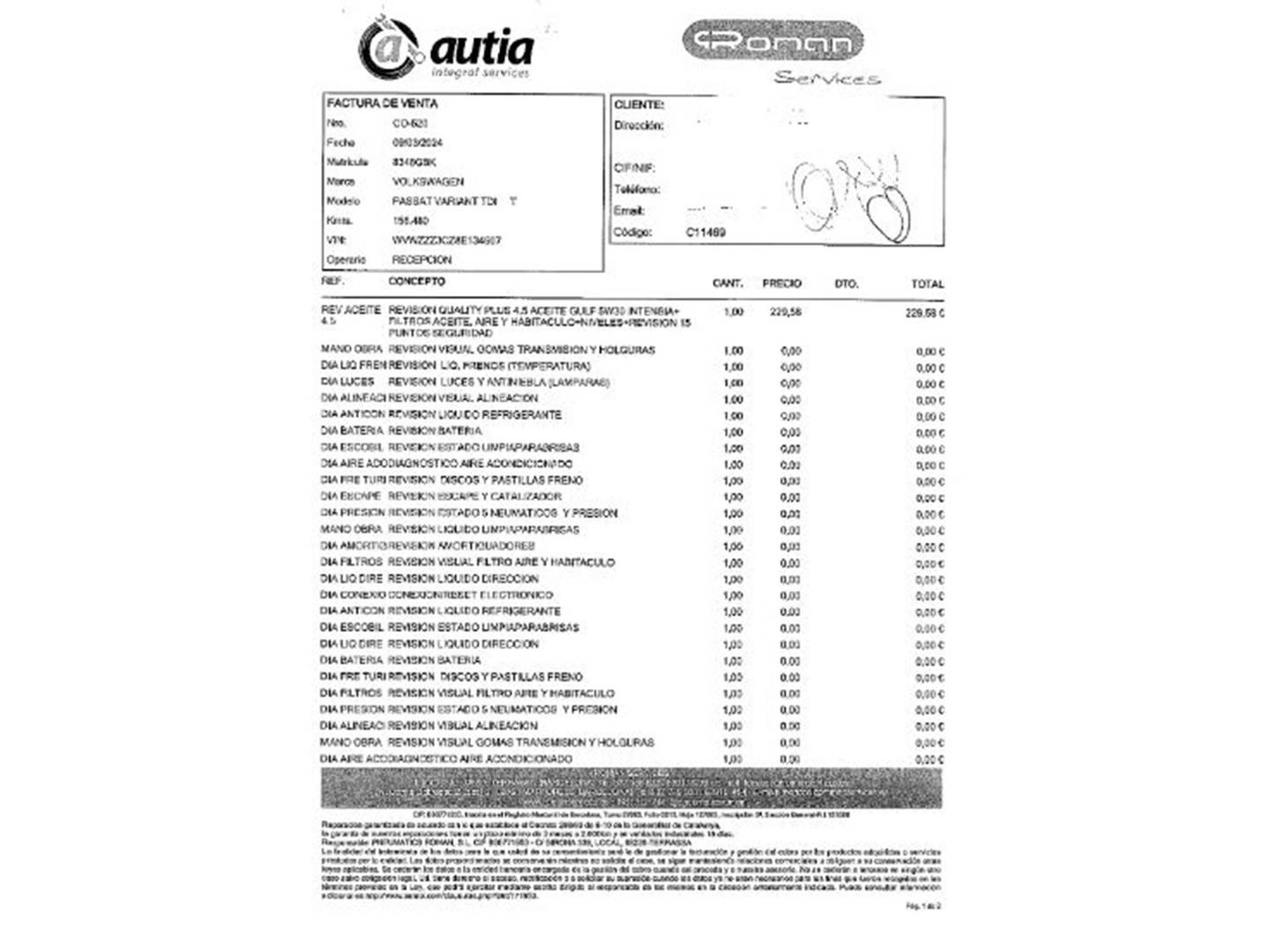 Foto del mantenimiento del Volkswagen Passat Volkswagen Passat Variant Advance 2.0 TDI (140 CV)