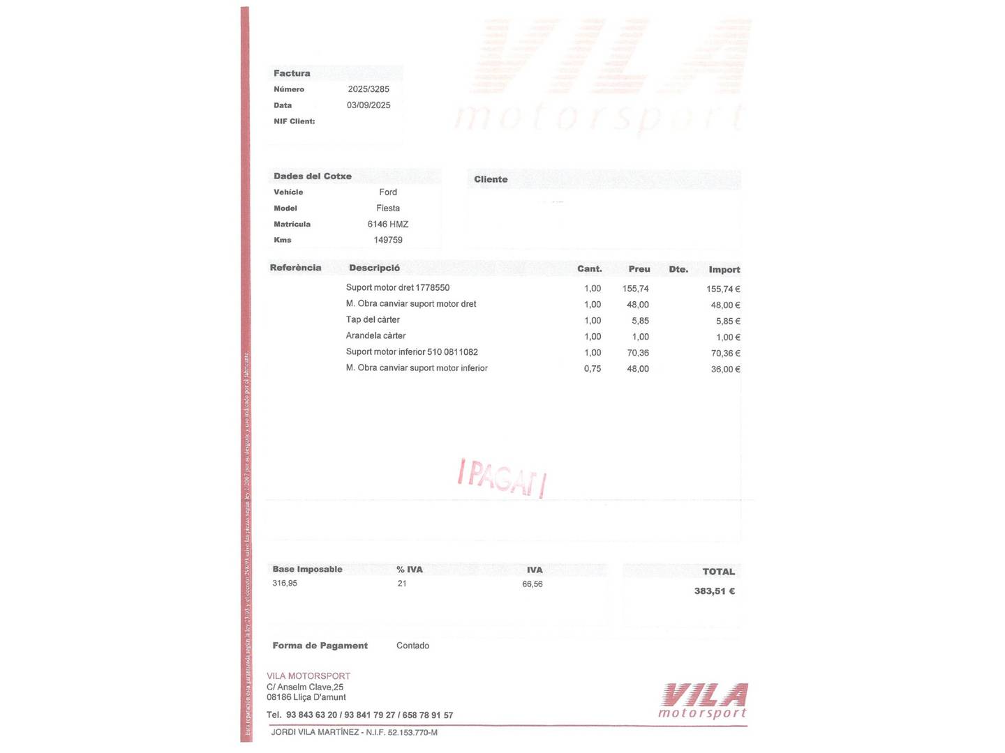 Foto del mantenimiento del Ford Fiesta Ford Fiesta 1.6 TDCI DPF Sport (95 CV)