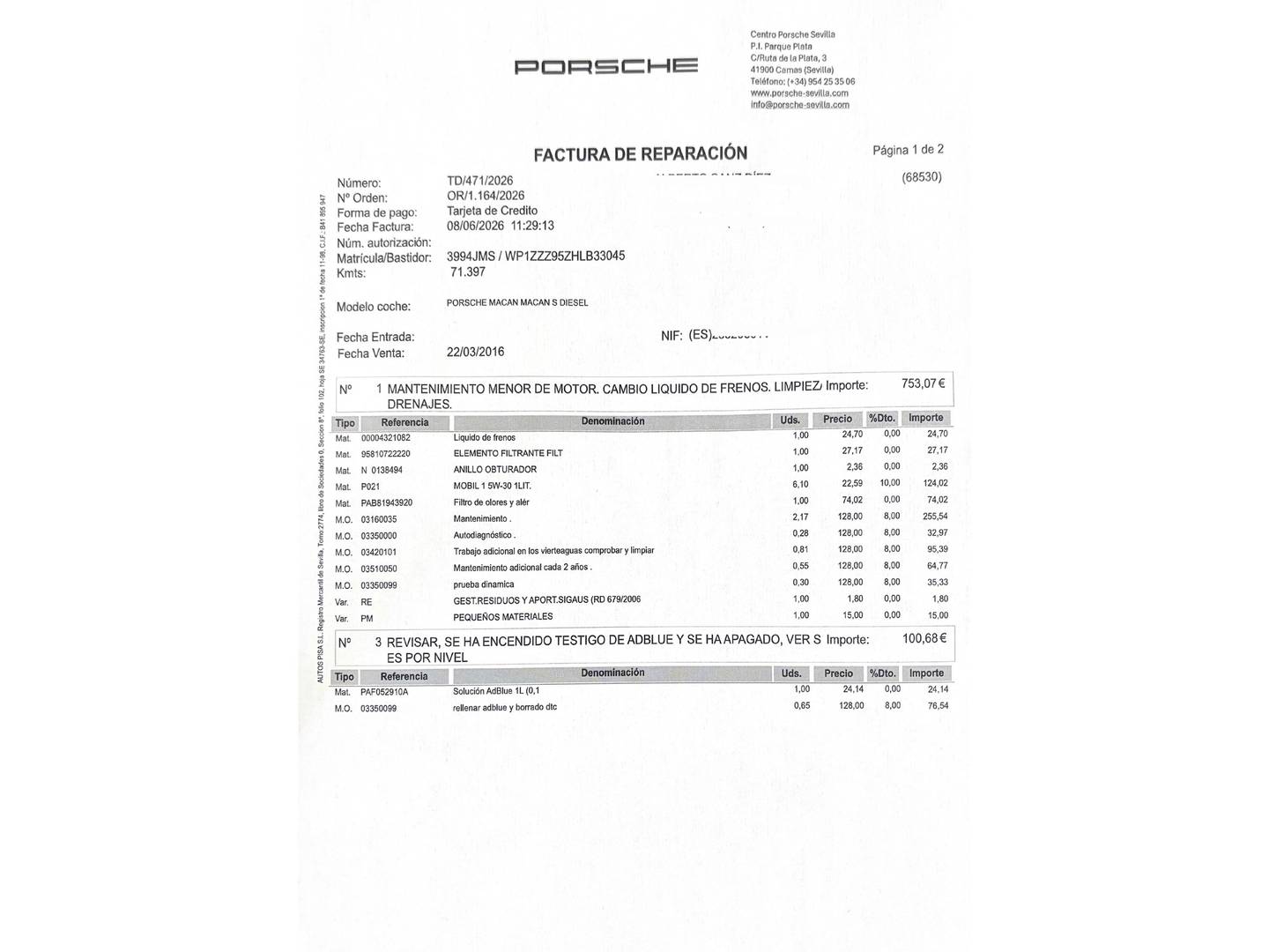 Foto del mantenimiento del Porsche Macan Porsche Macan S Diesel (258 CV)