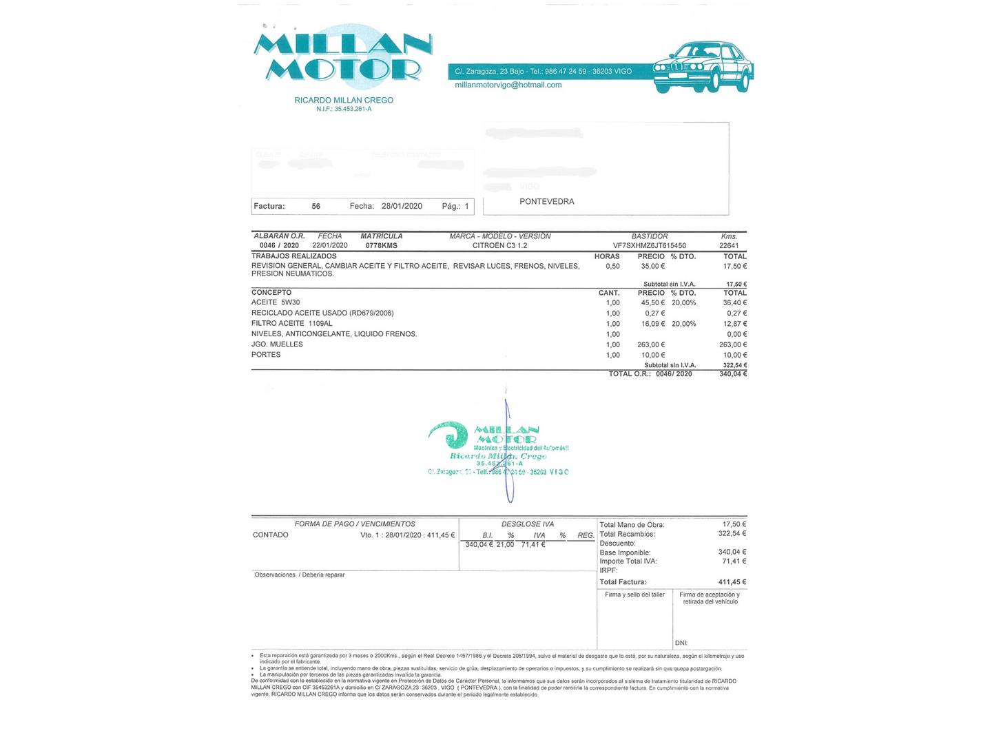 Foto del mantenimiento del Citroën C3 Citroën C3 PureTech 82 Feel (83 CV)