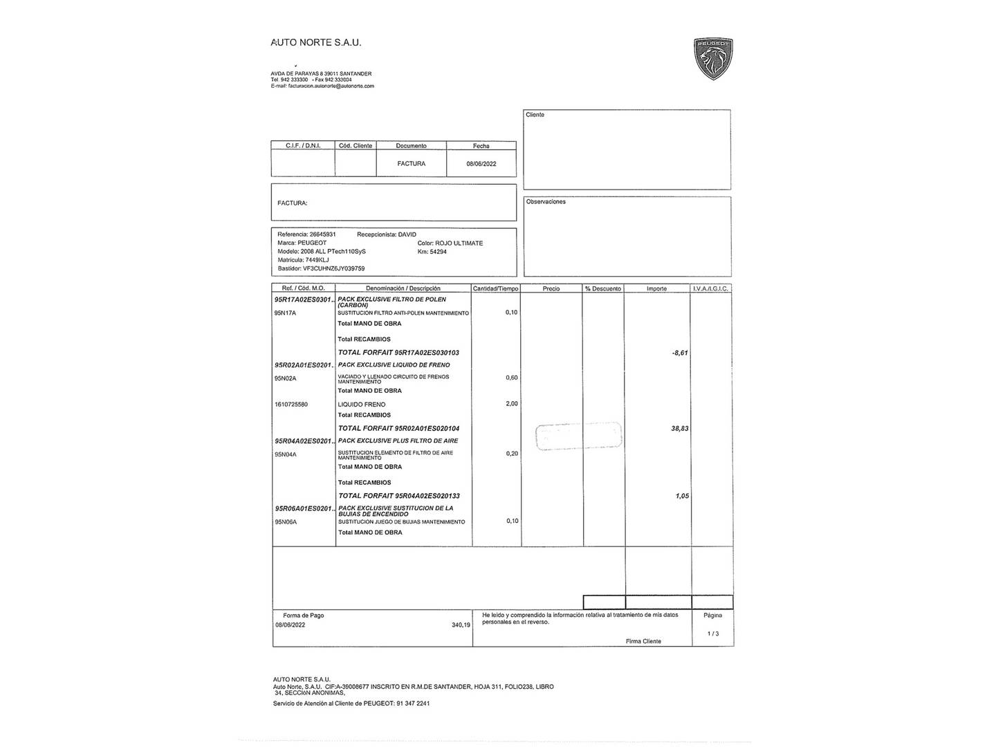 Foto del mantenimiento del Peugeot 2008 Peugeot 2008 PureTech 110 S&S Allure (110 CV)