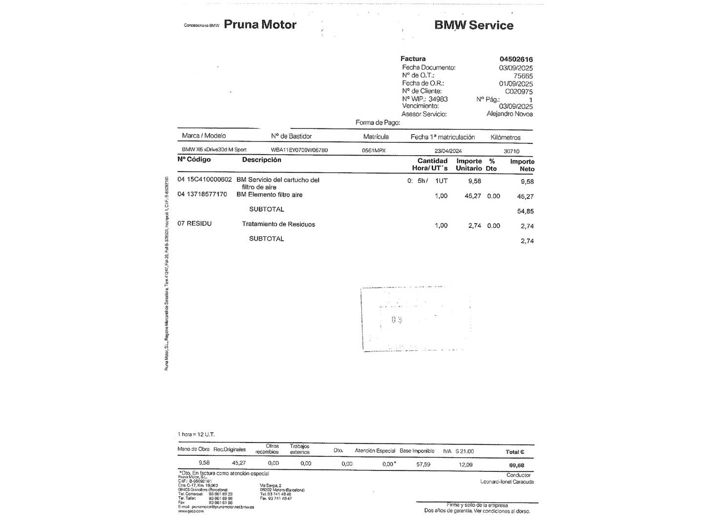 Foto del mantenimiento del BMW X6 BMW X6 xDrive30d M Sport (286 CV) Paquete M