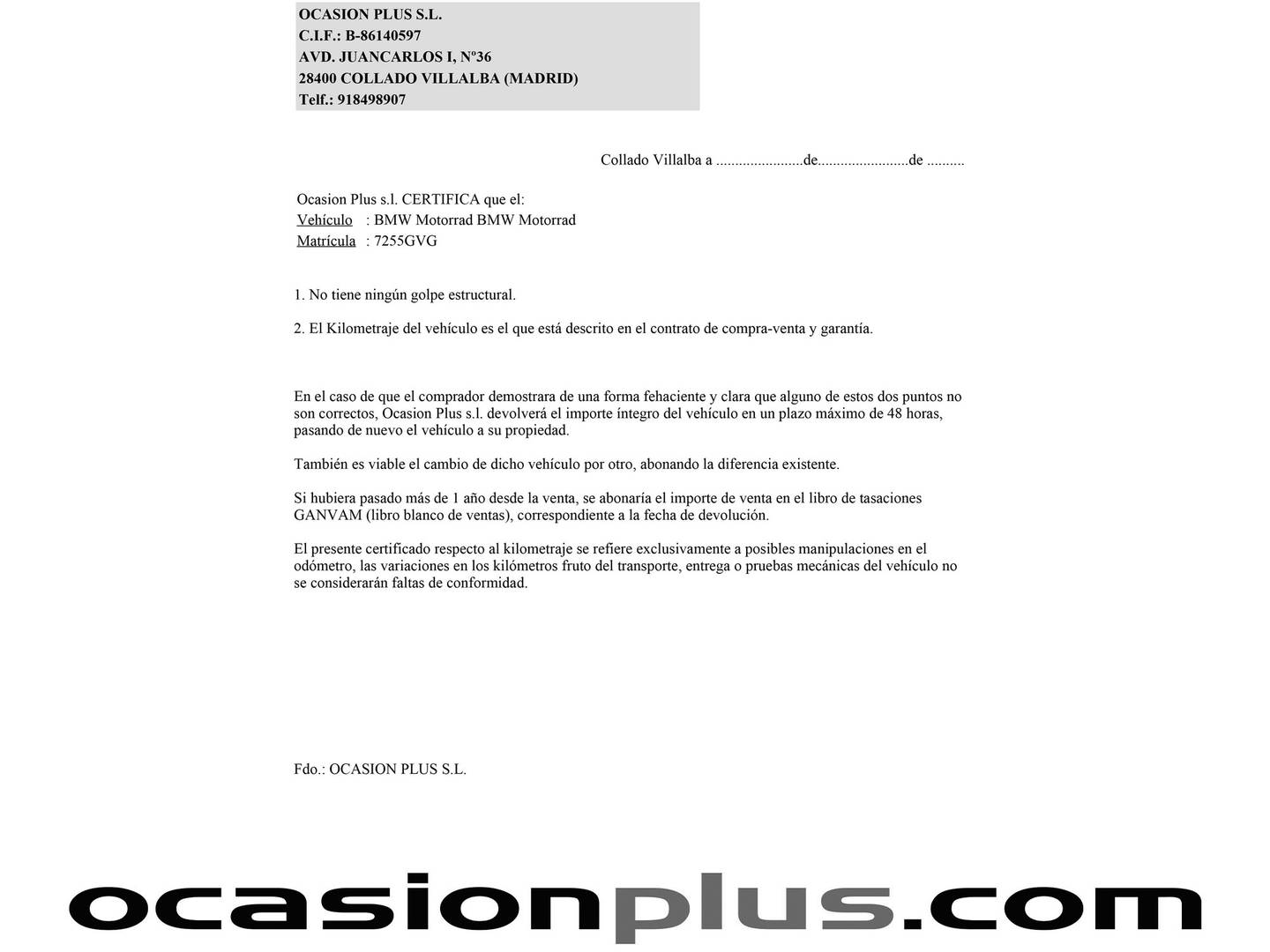 Foto del certificado del BMW Motorrad R 1200 GS Adventure BMW Motorrad R 1200 GS Adventure GS Adventure 81KW (110 CV)