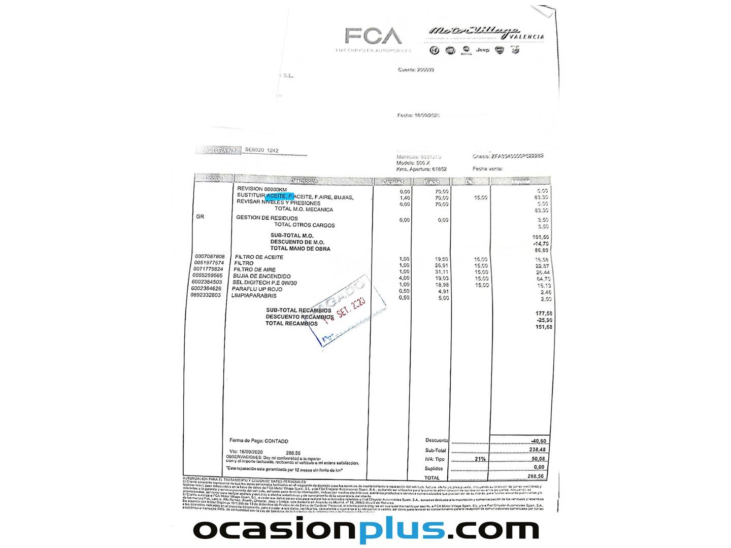 Foto del mantenimiento del Fiat 500X Fiat 500X 1.6 E-Torq Pop Star 4x2 (110 CV)