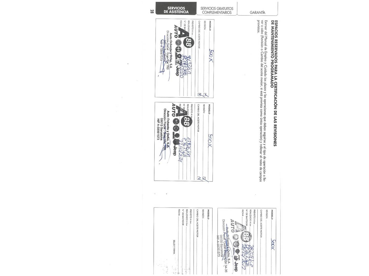 Foto del mantenimiento del Fiat 500X Fiat 500X 1.0 Firefly T3 S&S 120th Aniversario 88 kW (120 CV)