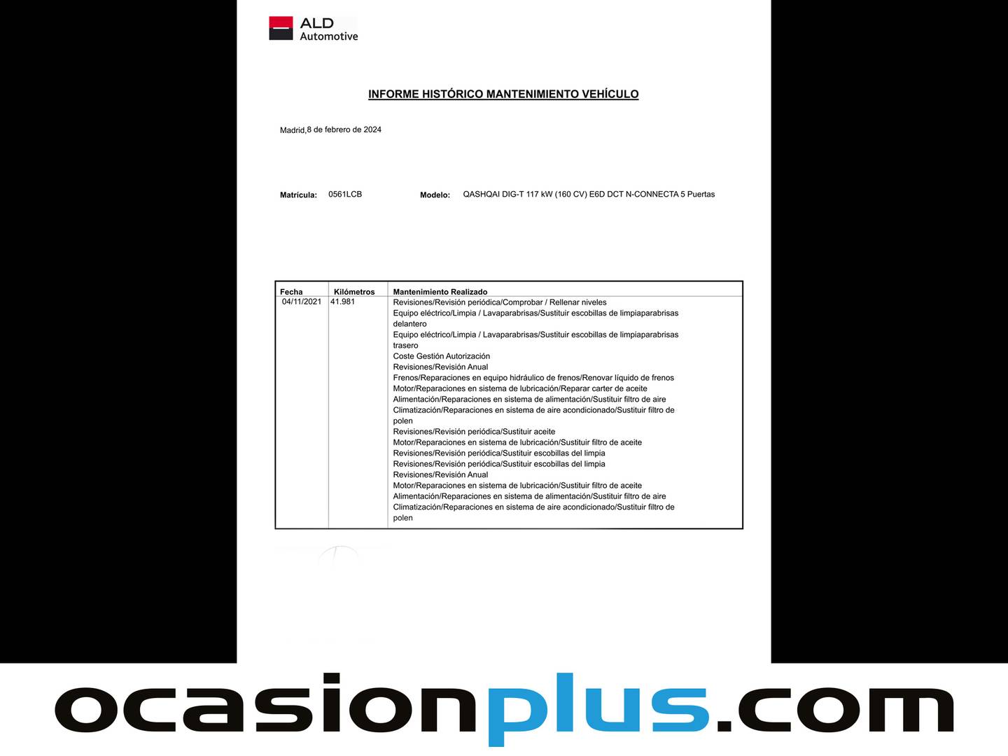 Foto del mantenimiento del Nissan QASHQAI Nissan Qashqai DIG-T 160 N-Connecta 4x2 DCT  (160 CV)