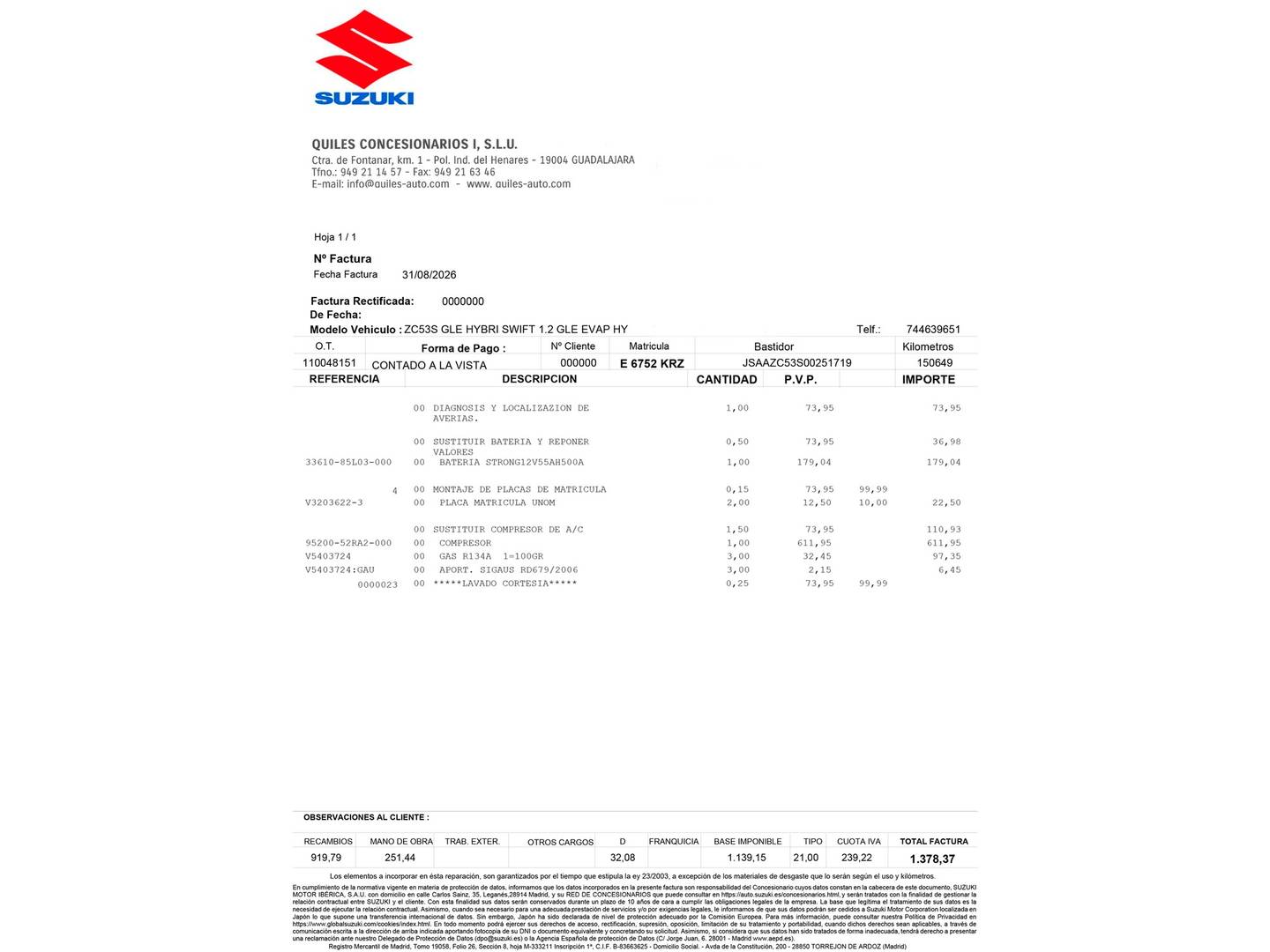 Foto del mantenimiento del Suzuki Swift Suzuki Swift 1.2 GLX SHVS (90 CV)