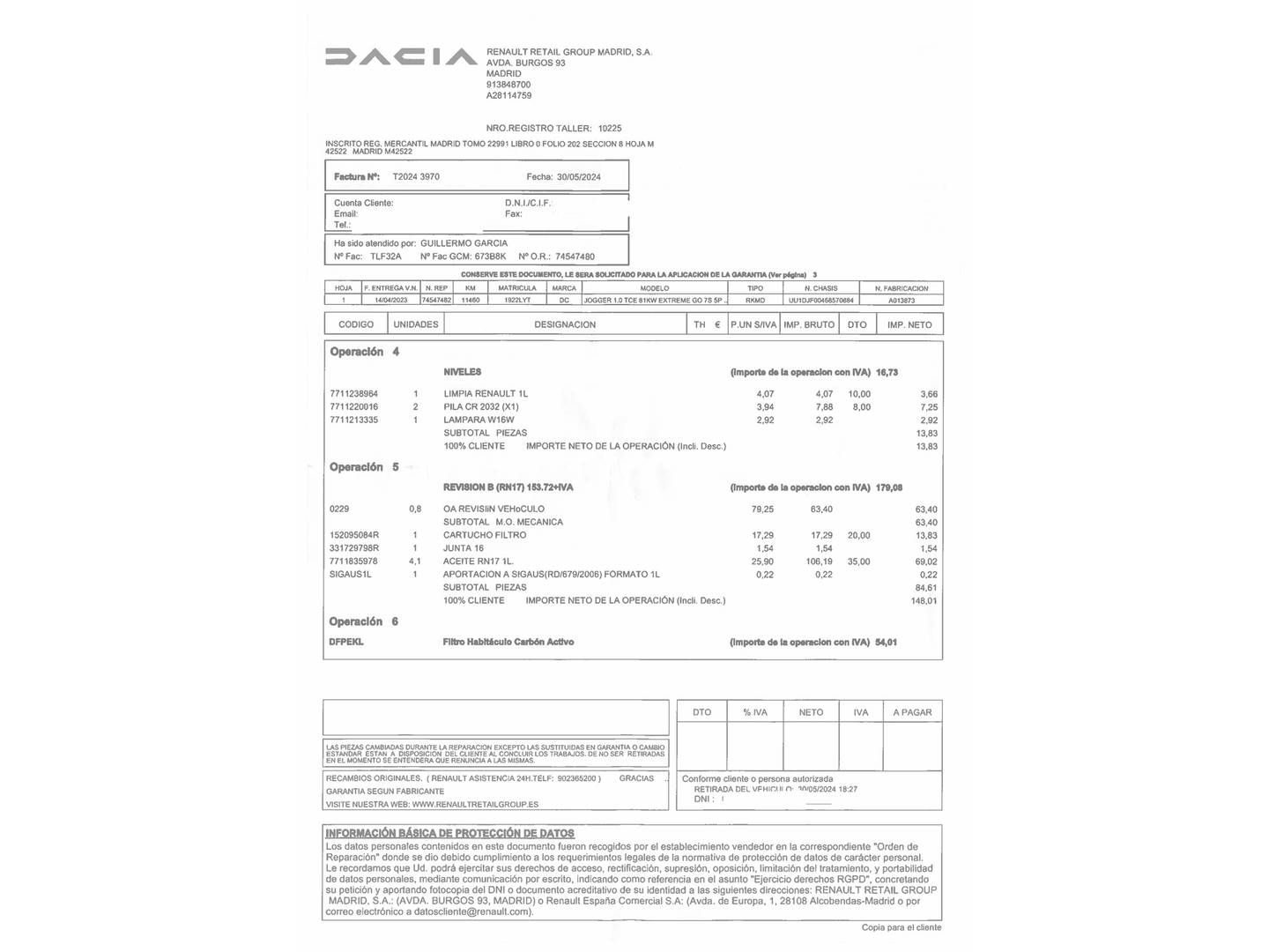 Foto del mantenimiento del Dacia Jogger Dacia Jogger Serie Limitada Extreme TCe (110 CV) 7 Plazas