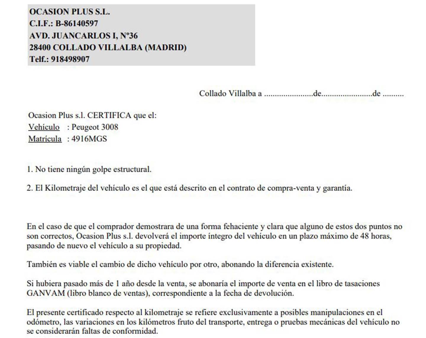 Foto del certificado del Peugeot 3008 Peugeot 3008 PureTech 130 S&S Allure Pack (130 CV)