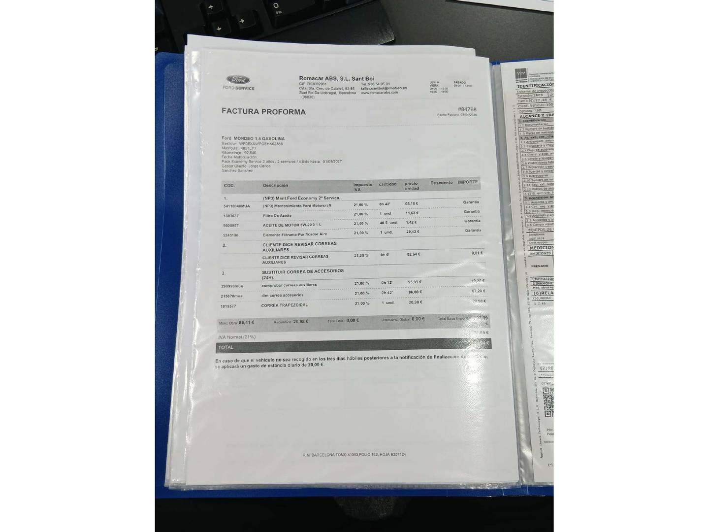 Foto del mantenimiento del Ford Mondeo Ford Mondeo 1.5 EcoBoost Titanium Powershift (160 CV) GLP