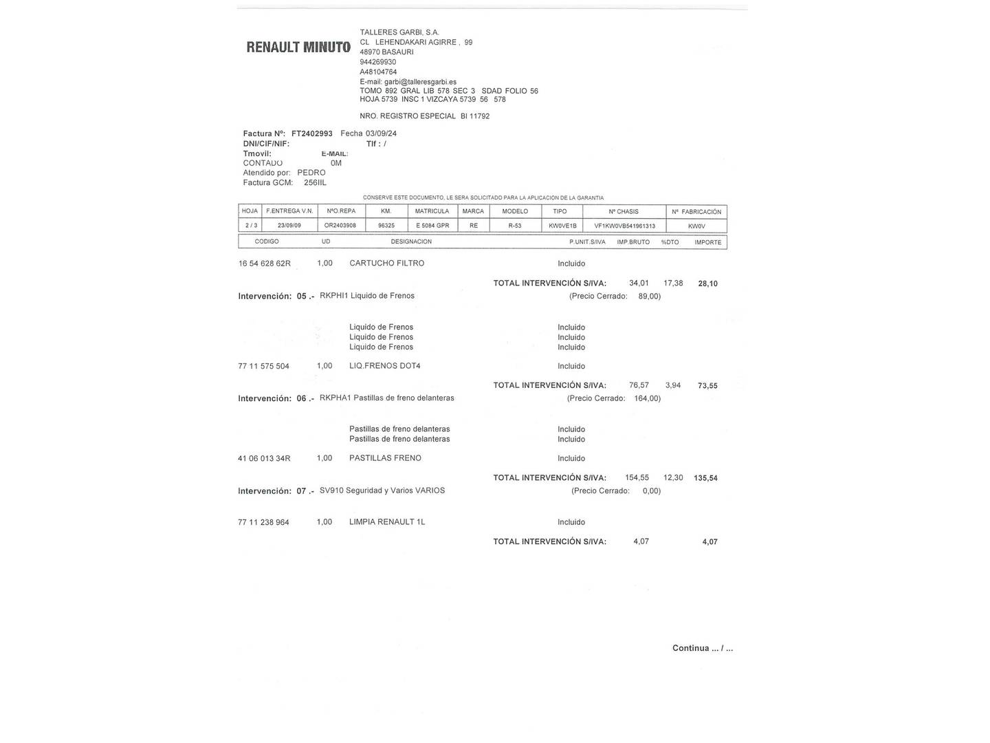 Foto del mantenimiento del Renault Kangoo Combi Renault Kangoo Combi Profesional 1.5 dCi (70 CV)