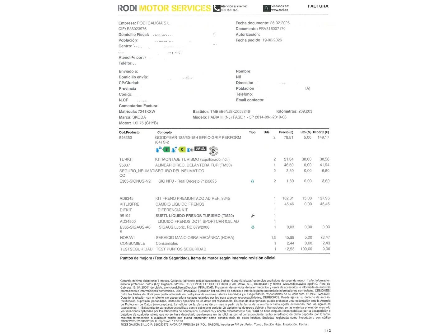 Foto del mantenimiento del Skoda Fabia Skoda Fabia 1.0 MPI Like (75 CV)