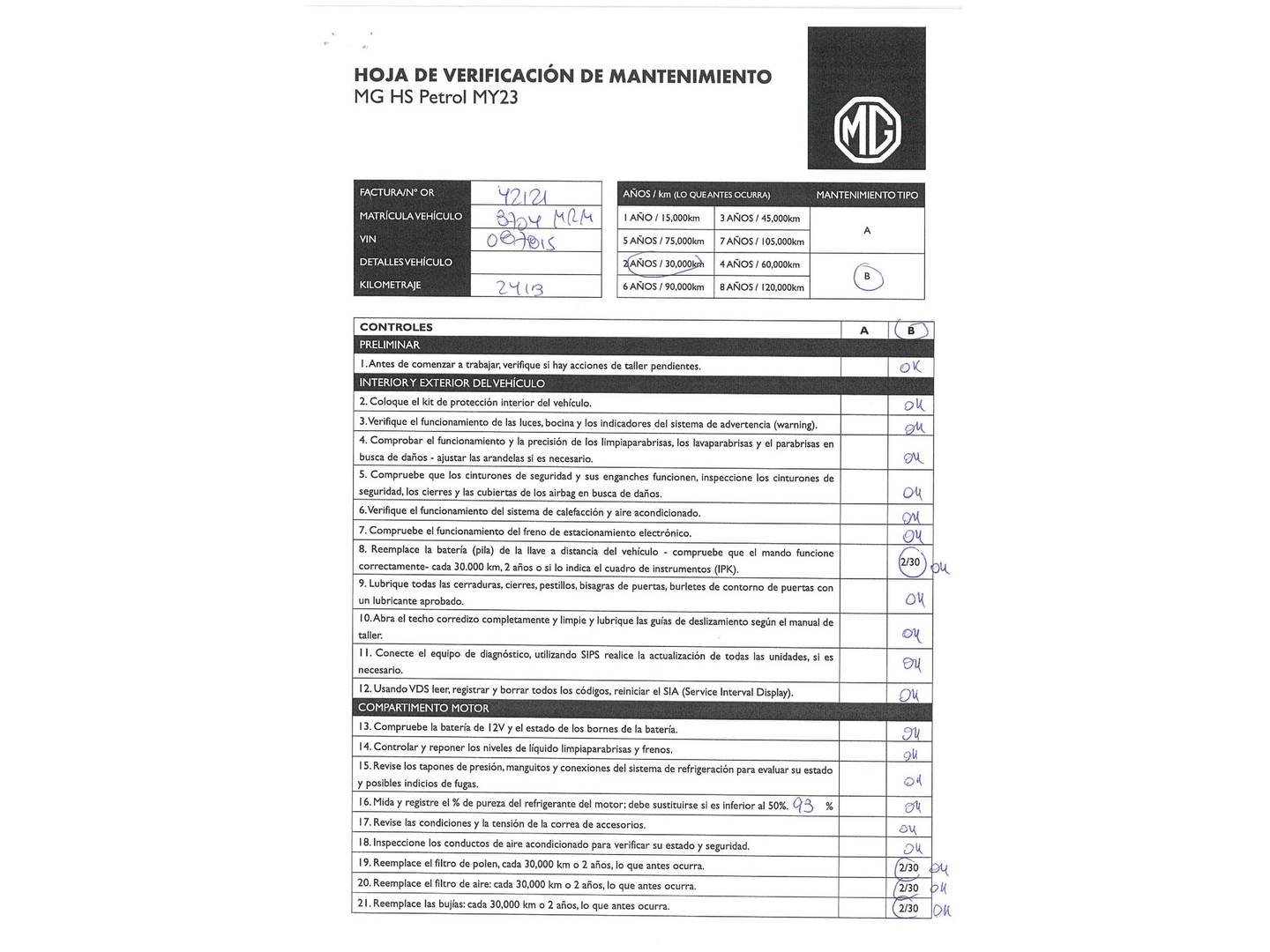 Foto del mantenimiento del MG HS MG HS 1.5 Turbo GDI Luxury DCT (162 CV)