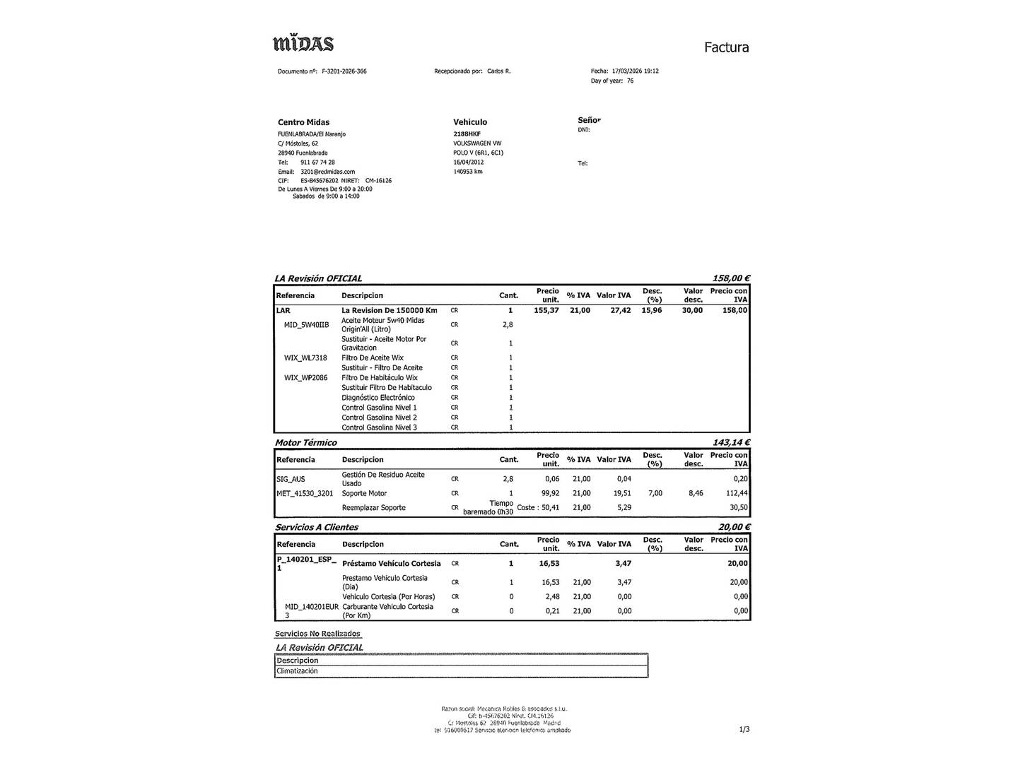 Foto del mantenimiento del Volkswagen Polo Volkswagen Polo Advance 1.2 (60 CV)