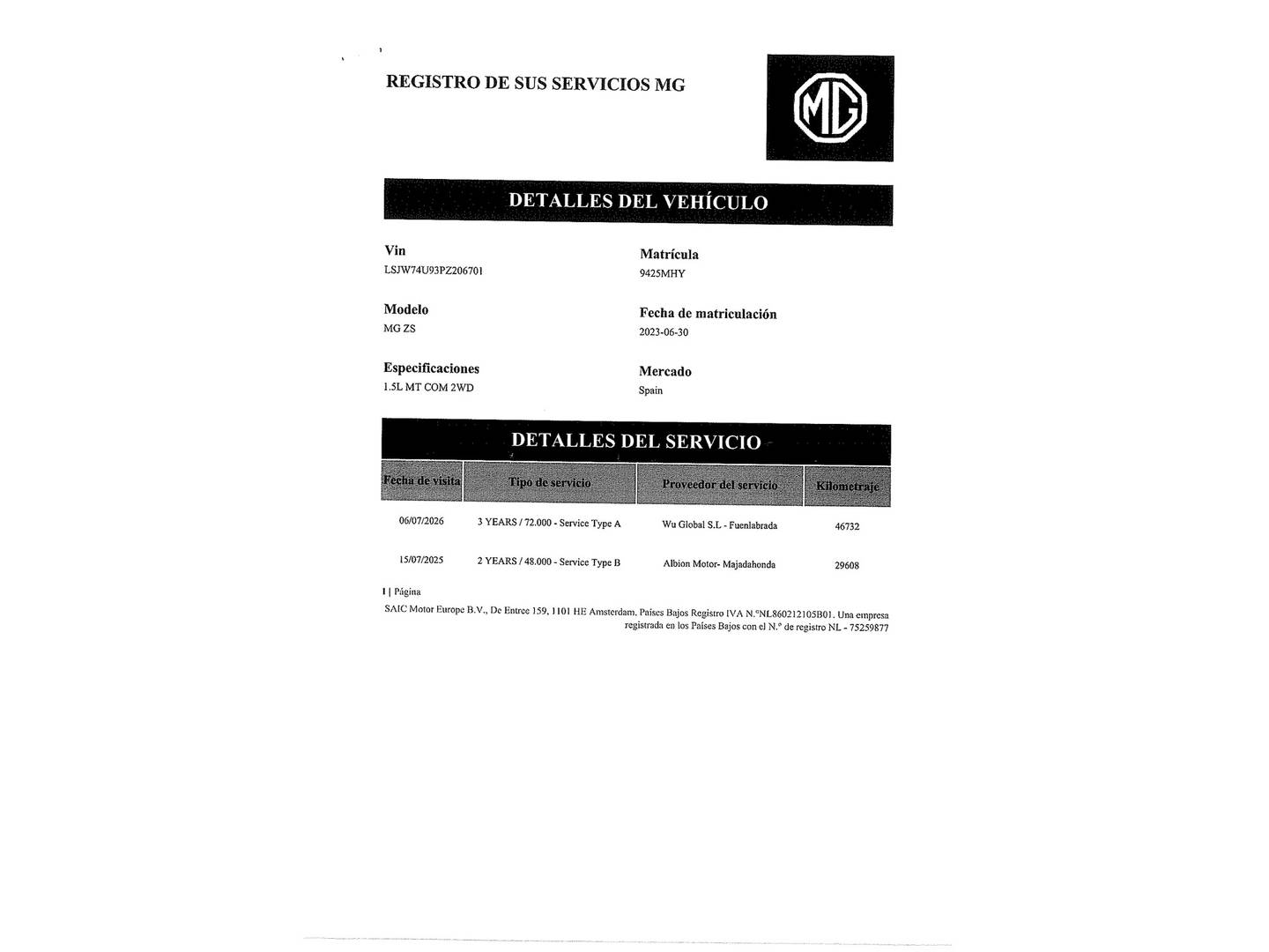 Foto del mantenimiento del MG ZS MG ZS 1.5 Comfort (106 CV)
