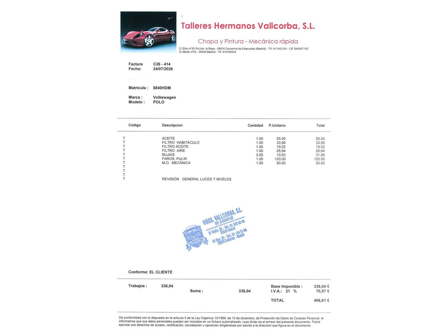 Foto del mantenimiento del Volkswagen Polo Volkswagen Polo Advance 1.2 (70 CV)