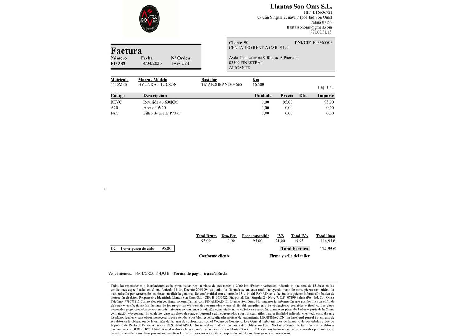 Foto del mantenimiento del Hyundai Tucson Hyundai Tucson 1.6 TGDI Maxx (150 CV)