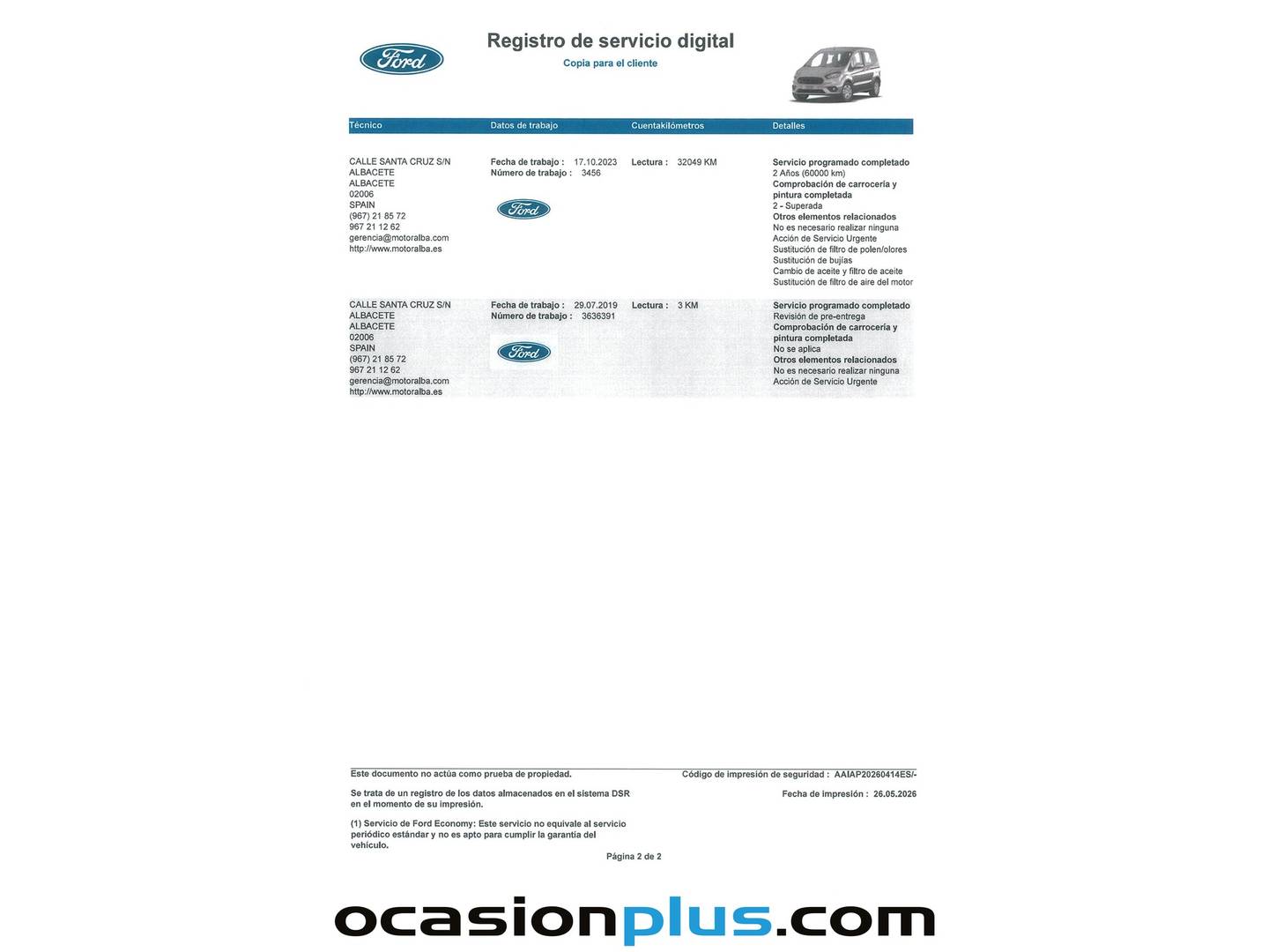 Foto del mantenimiento del Ford Tourneo Courier Ford Tourneo Courier 1.0 EcoBoost Trend (100 CV)