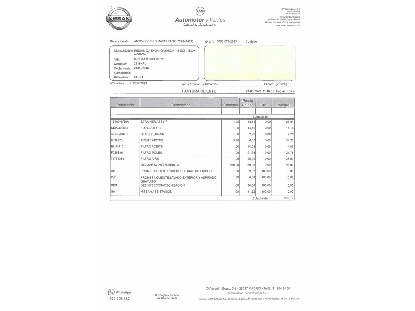 Foto del mantenimiento del Nissan QASHQAI Nissan Qashqai dCi 115 N-Connecta 4x2 (115 CV)