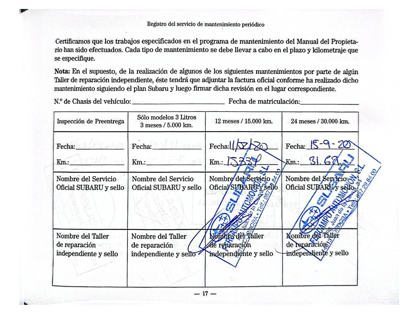 Foto del mantenimiento del Subaru XV Subaru XV 1.6 Sport Auto (114 CV)