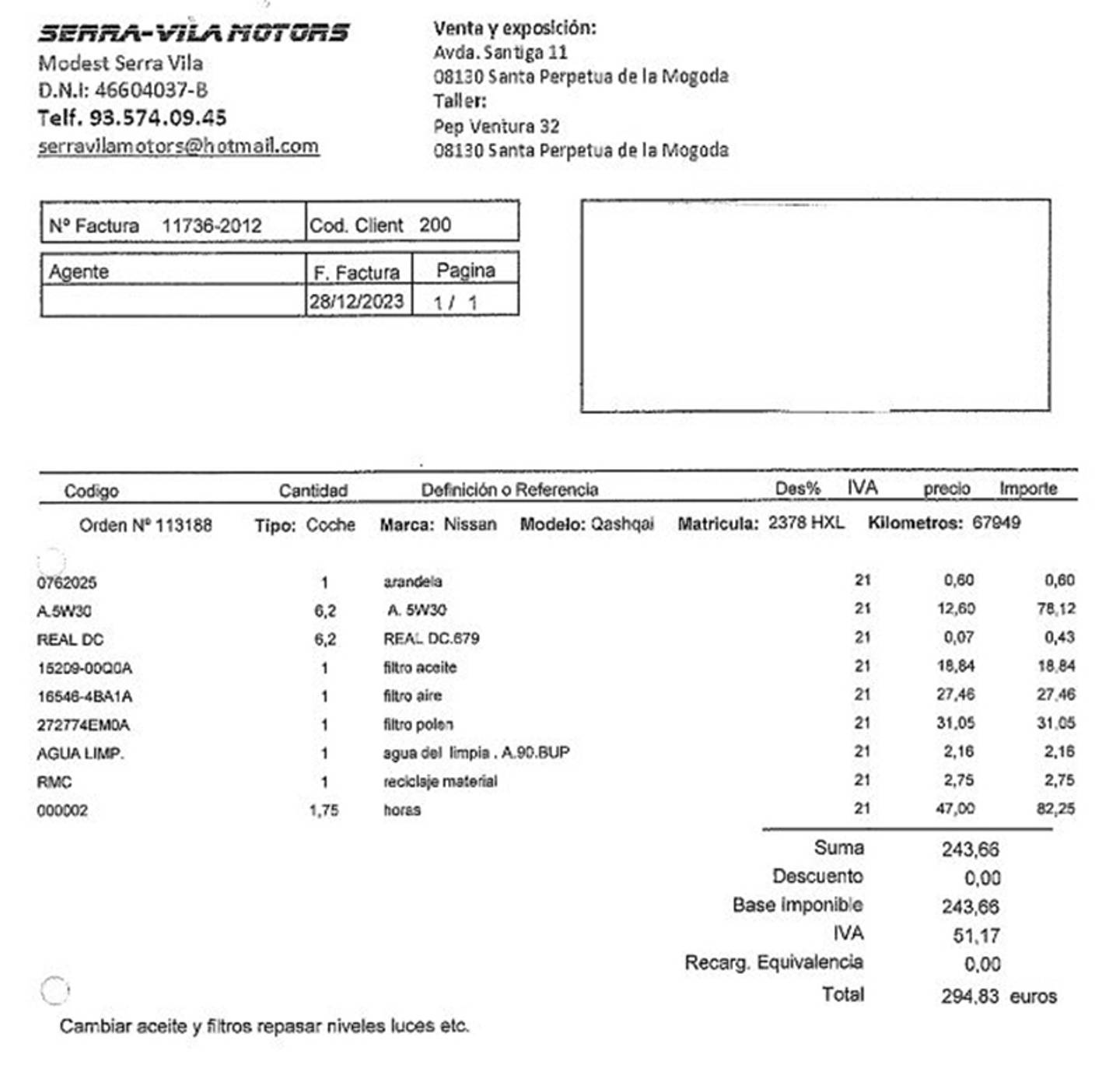 Foto del mantenimiento del Nissan QASHQAI Nissan Qashqai dCi 130 S&S Acenta 4x4 (130 CV)