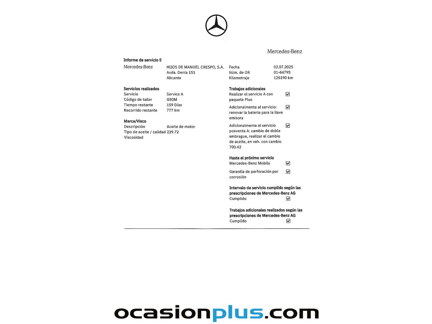 Foto del mantenimiento del Mercedes GLA Mercedes-Benz GLA GLA 180 (136 CV)