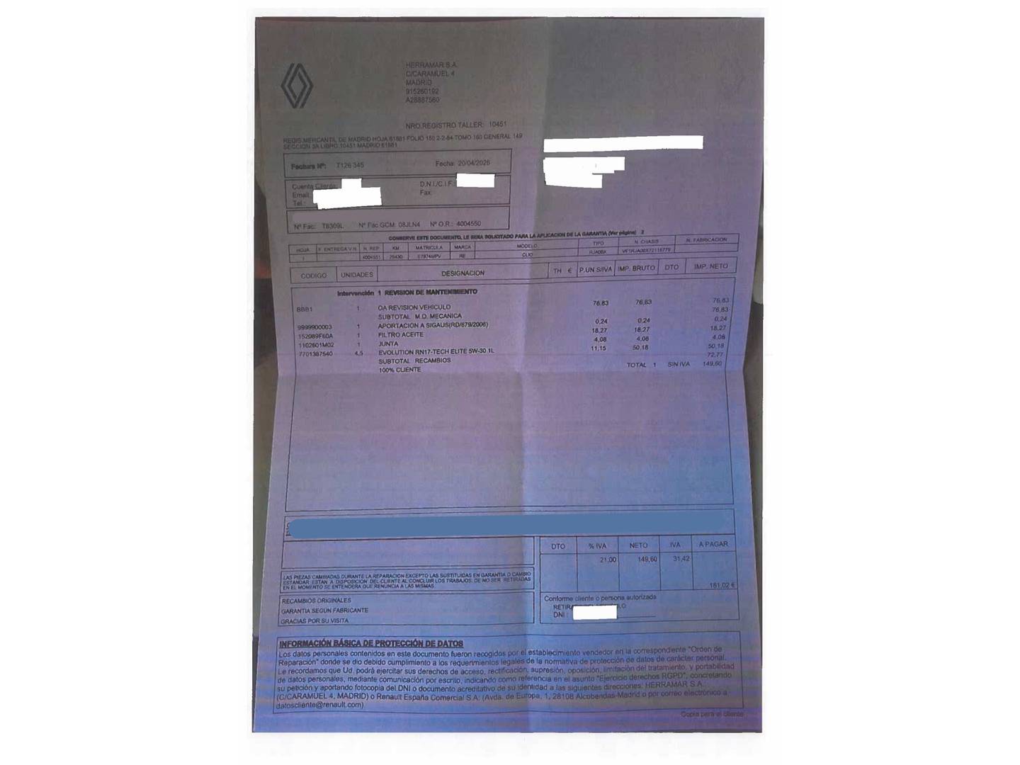 Foto del mantenimiento del Renault Clio Renault Clio Techno E-Tech full Híbrido (143 CV)