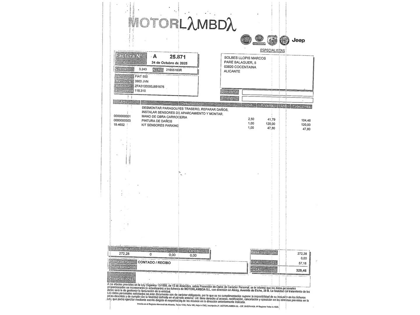Foto del mantenimiento del Fiat 500 Fiat 500 0.9 Turbo TwinAir S (105 CV)