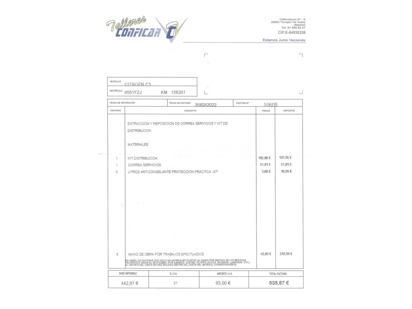 Foto del mantenimiento del Citroën C3 Citroën C3 1.4 HDI Furio (70 CV)
