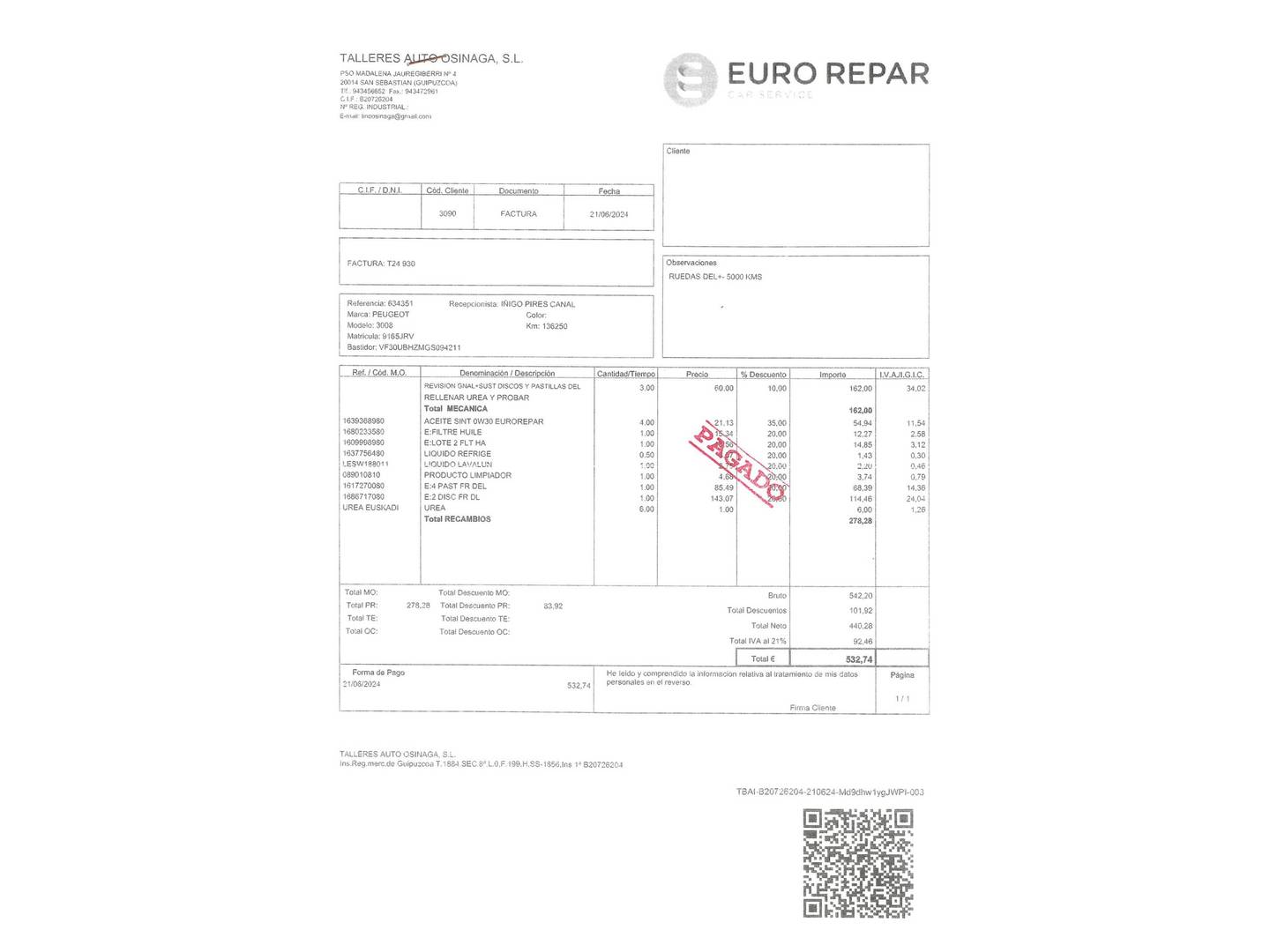 Foto del mantenimiento del Peugeot 3008 Peugeot 3008 1.6 BlueHDI FAP Style (120 CV)