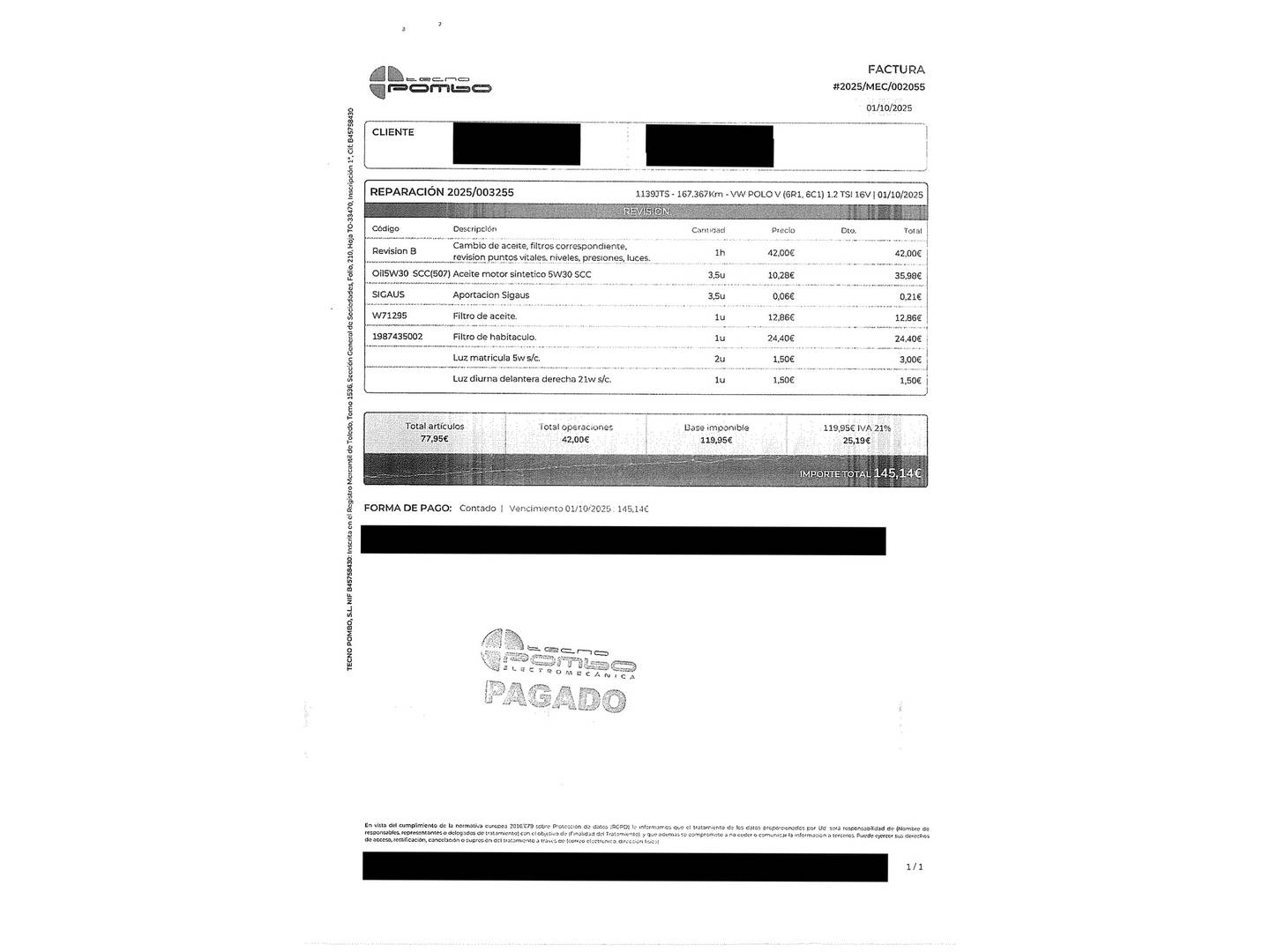 Foto del mantenimiento del Volkswagen Polo Volkswagen Polo A-Polo Plus 1.2 TSI BMT (90 CV)