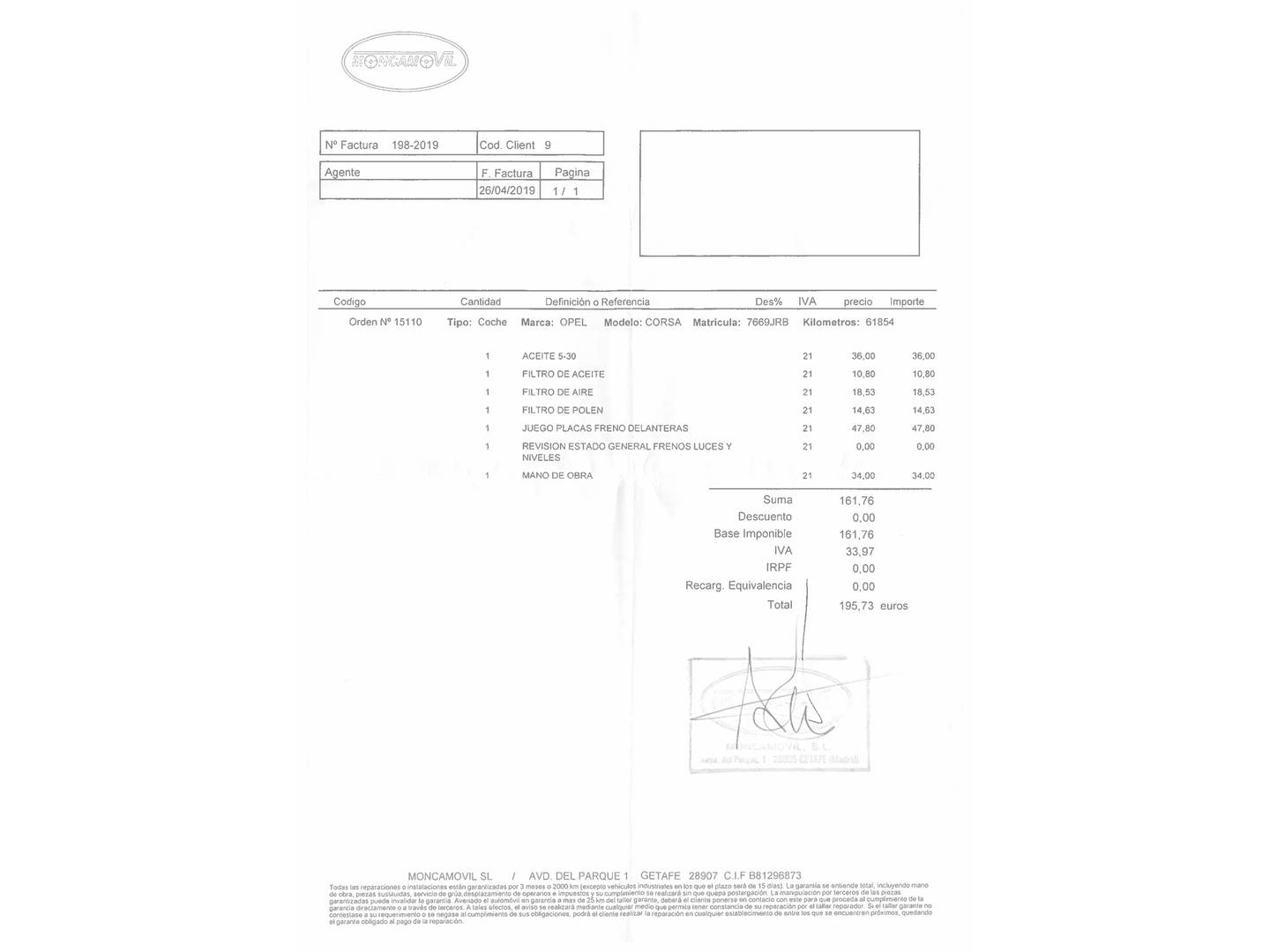 Foto del mantenimiento del Opel Corsa Opel Corsa 1.4 Expression (90 CV)