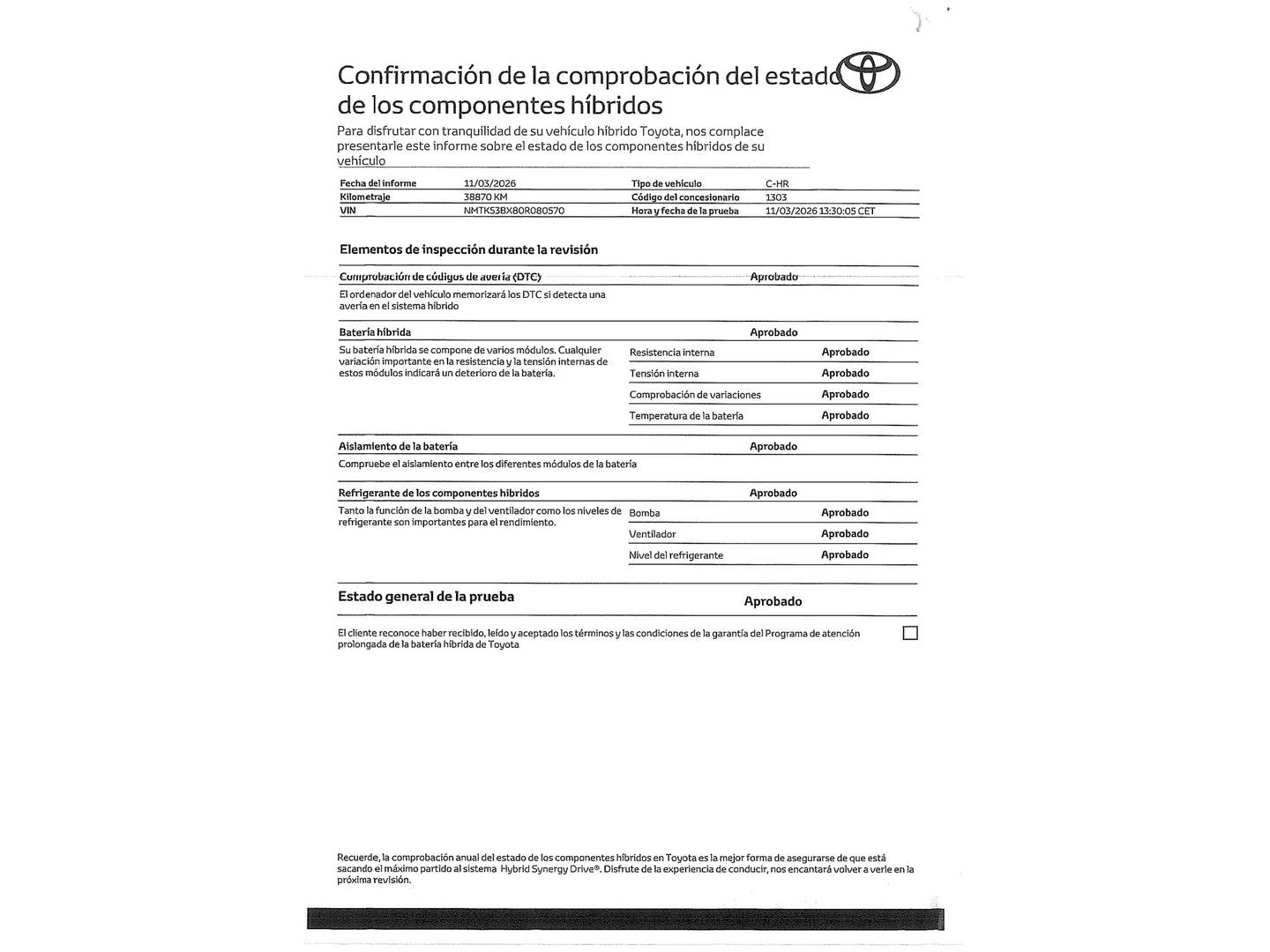 Foto del mantenimiento del Toyota C-HR Toyota C-HR 180H GR Sport (184 CV)