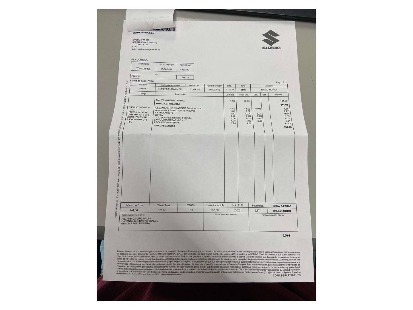 Foto del mantenimiento del Suzuki Vitara Suzuki Vitara 1.4 Turbo GLX 4WD (140 CV)