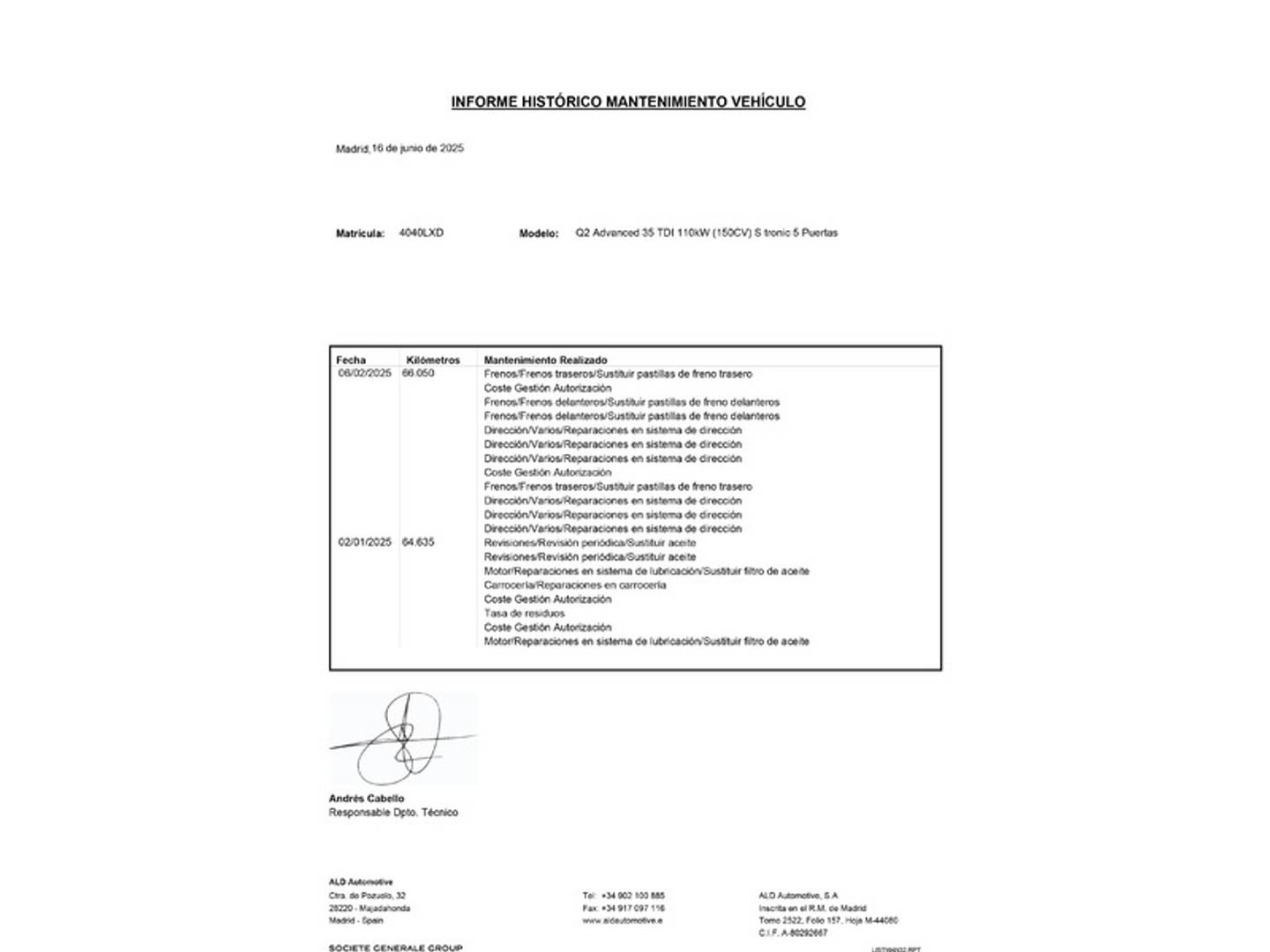 Foto del mantenimiento del Audi Q2 Audi Q2 Advanced 35 TDI (150 CV) S tronic