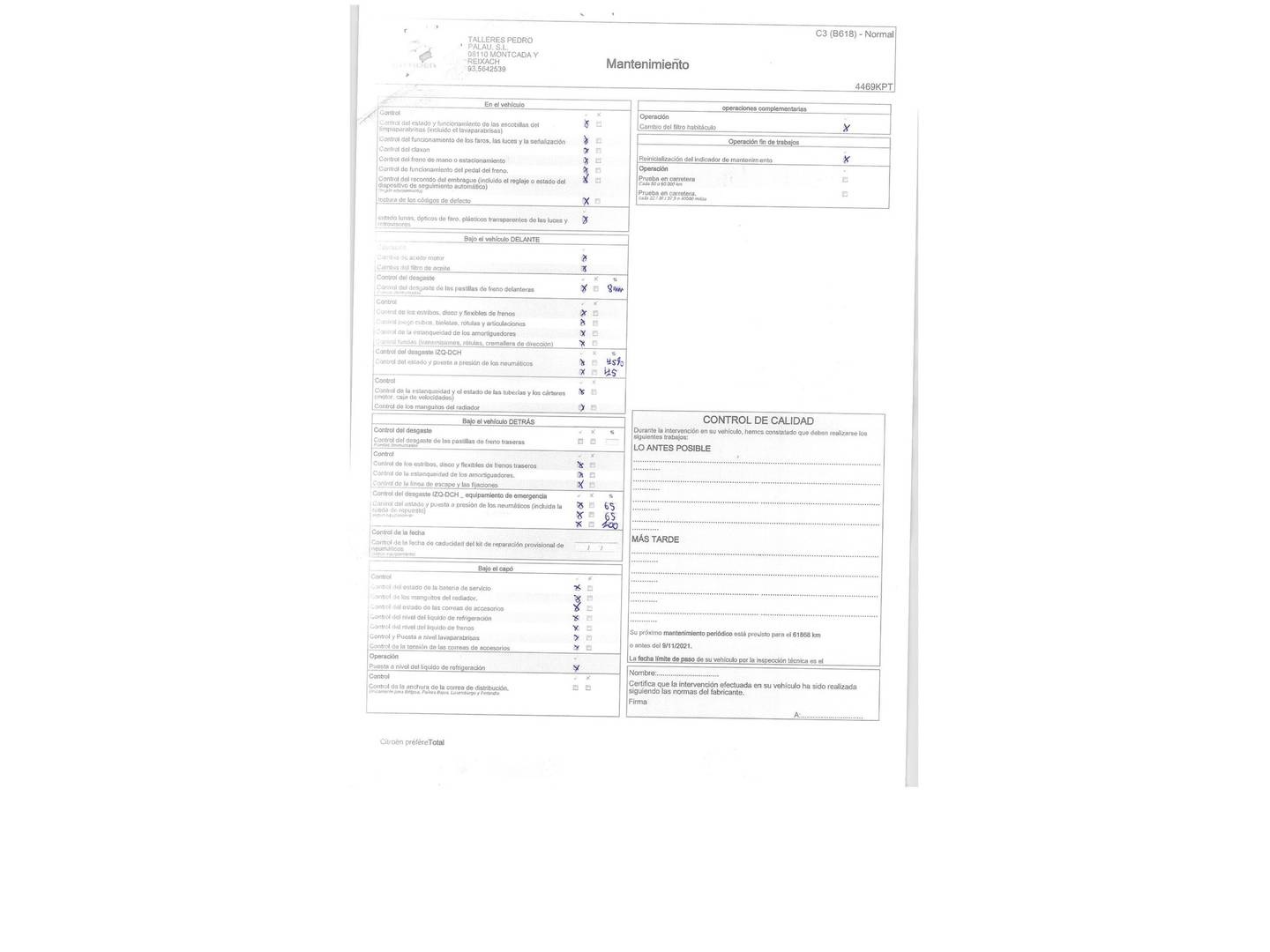 Foto del mantenimiento del Citroën C3 Citroën C3 PureTech 82 Feel (83 CV)