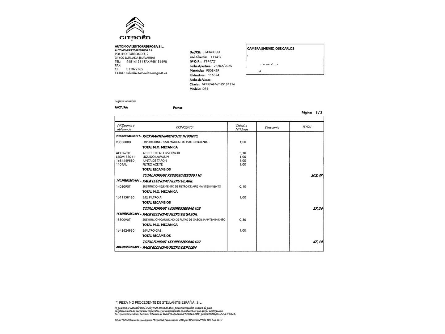 Foto del mantenimiento del DS DS 5 DS DS5 BlueHdi 180 Style EAT6 (181 CV)