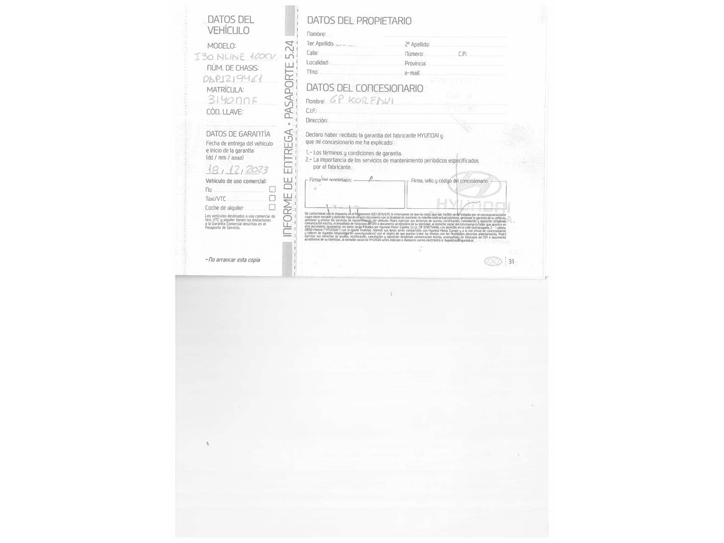 Foto del mantenimiento del Hyundai i30 Hyundai i30 1.5 TGDI 48V N-Line (160 CV)