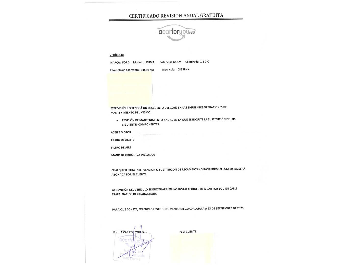 Foto del mantenimiento del Ford Puma Ford Puma 1.5 Ecoblue Titanium (120 CV)