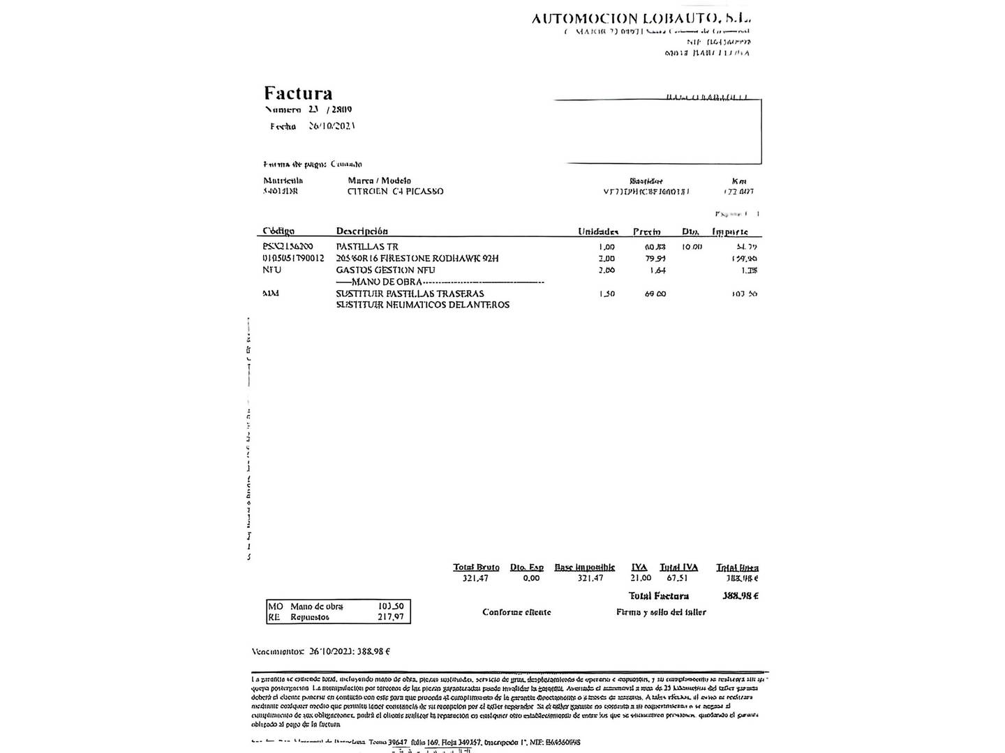 Foto del mantenimiento del Citroën C4 Picasso Citroën C4 Picasso 1.6 HDI Seduction (115 CV)